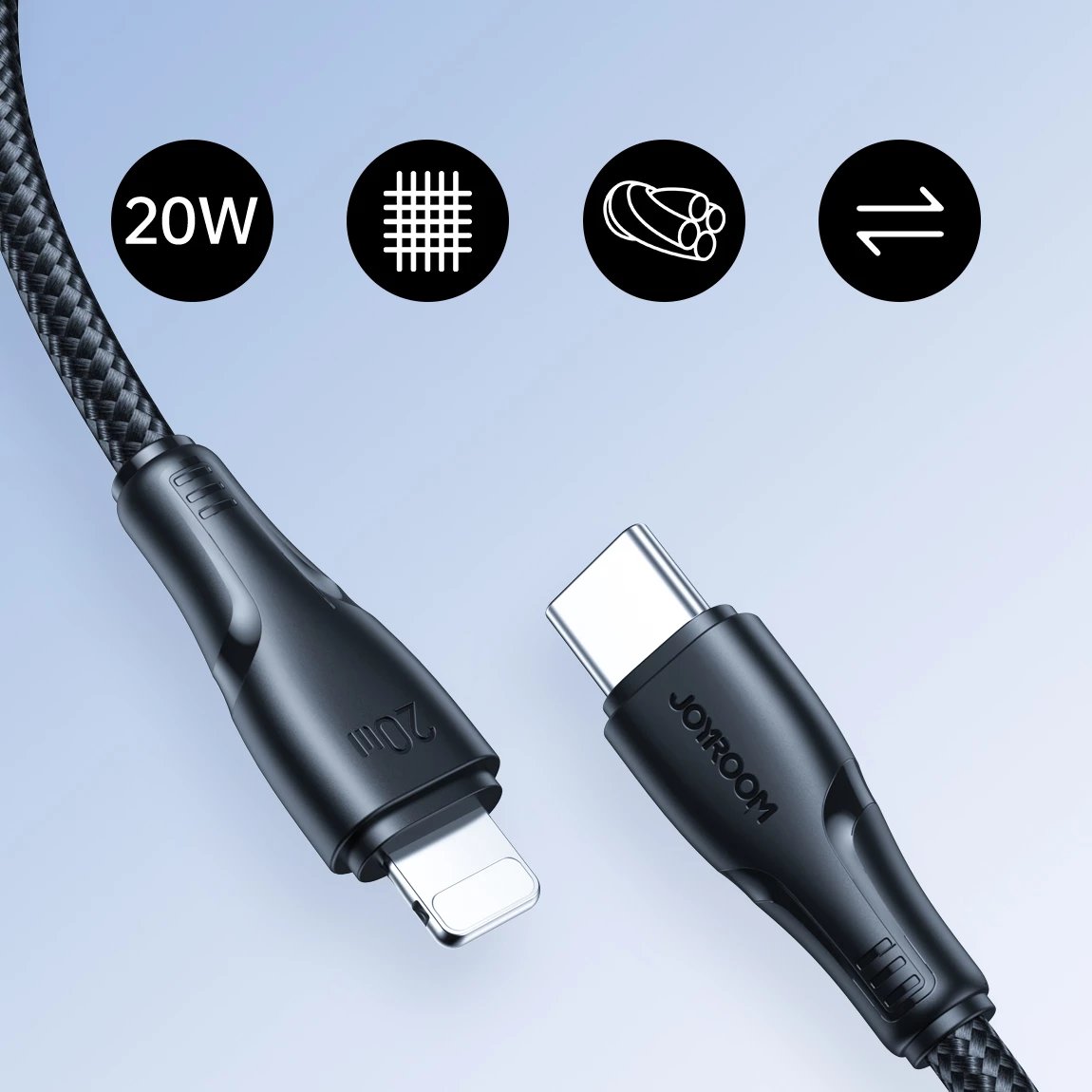 Kabllo Joyroom Surpass Series A11, USB-C në Lightning, 0.25m, 20W, e zezë