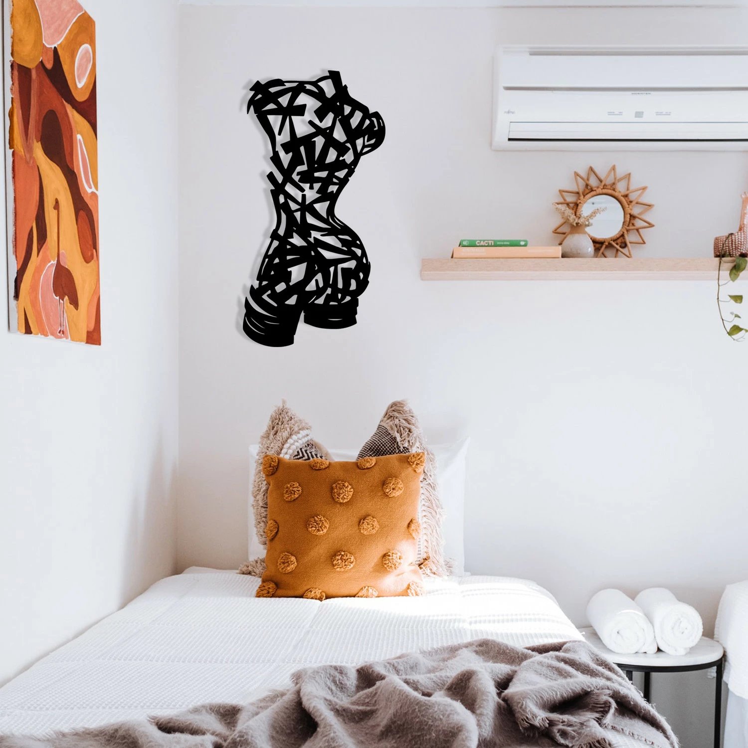 Aksesor dekorativ metalik për mur Wallity, Hemdem, ngjyrë e zezë, 35x68cm