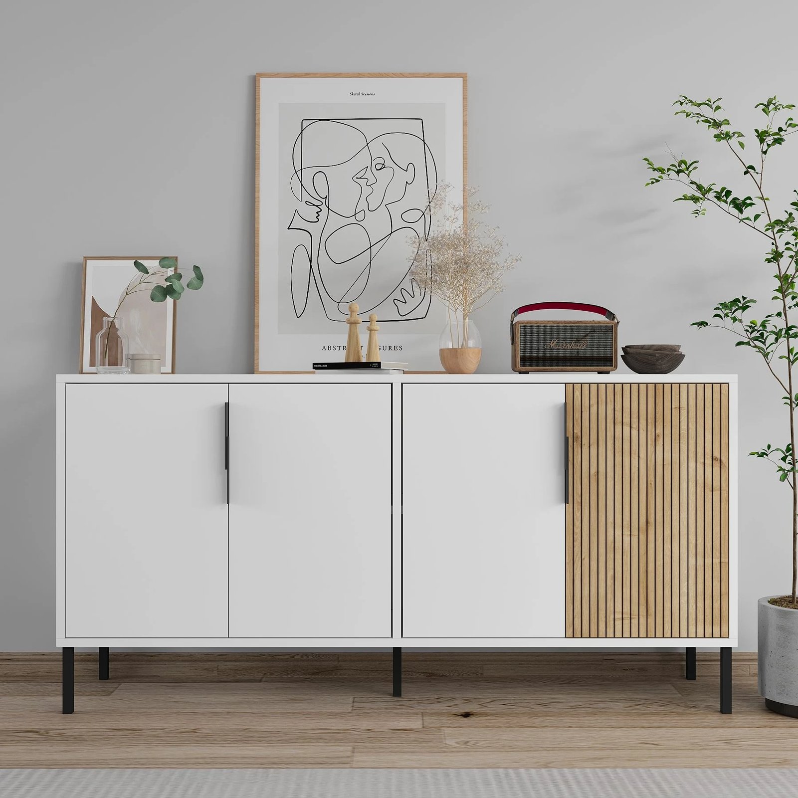 Konsol Skye Decor, Callia, e bardhë dhe lisi safir