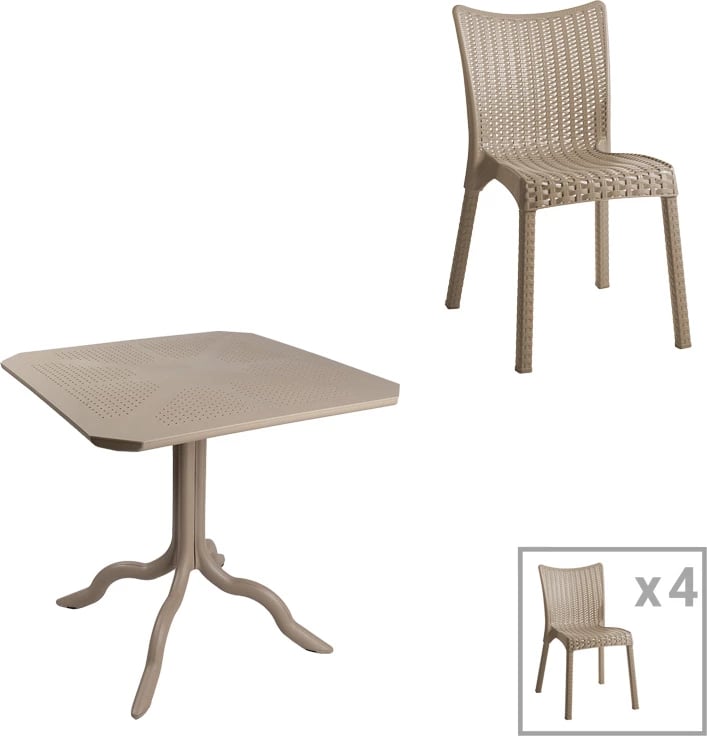 Set tavolinë me karrige për terasë, Icon-Confident, 5 copë, PP, ngjyrë kapuçino