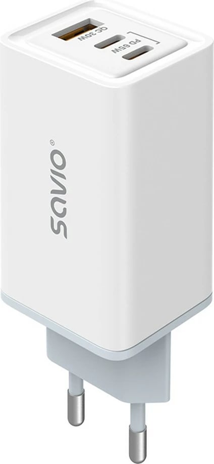 Mbushës muri Savio LA-07, 65W, GaN, 2x USB-C, 1x USB-A, i bardhë