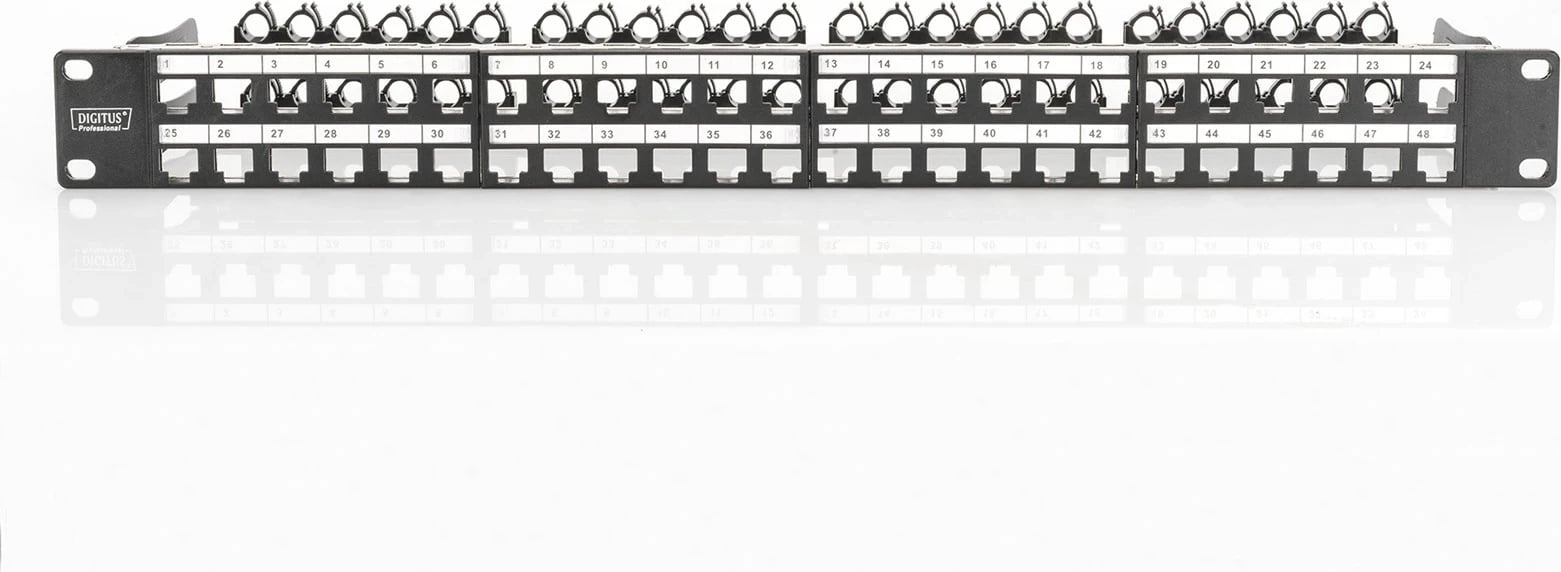 Panel patch DIGITUS DN-91424, 1U, për kabllo Cat6a, Ngjyrë e zezë