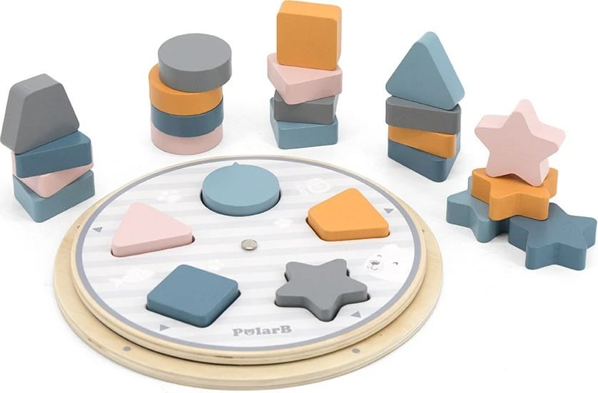 Puzzle druri, Viga PolarB, disk lëvizës + 25 blloqe + karta me dy anë, 220x220 mm, multikolor