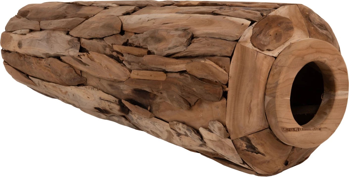 Vazo dekorative për dysheme, copa druri tik, ngjyrë natyrale, Φ60x120H cm