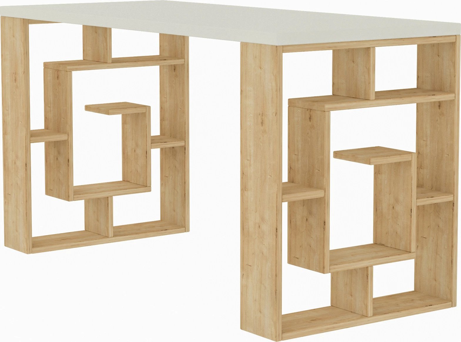 Tavolinë pune Skye Decor, Maze, e bardhë dhe lis