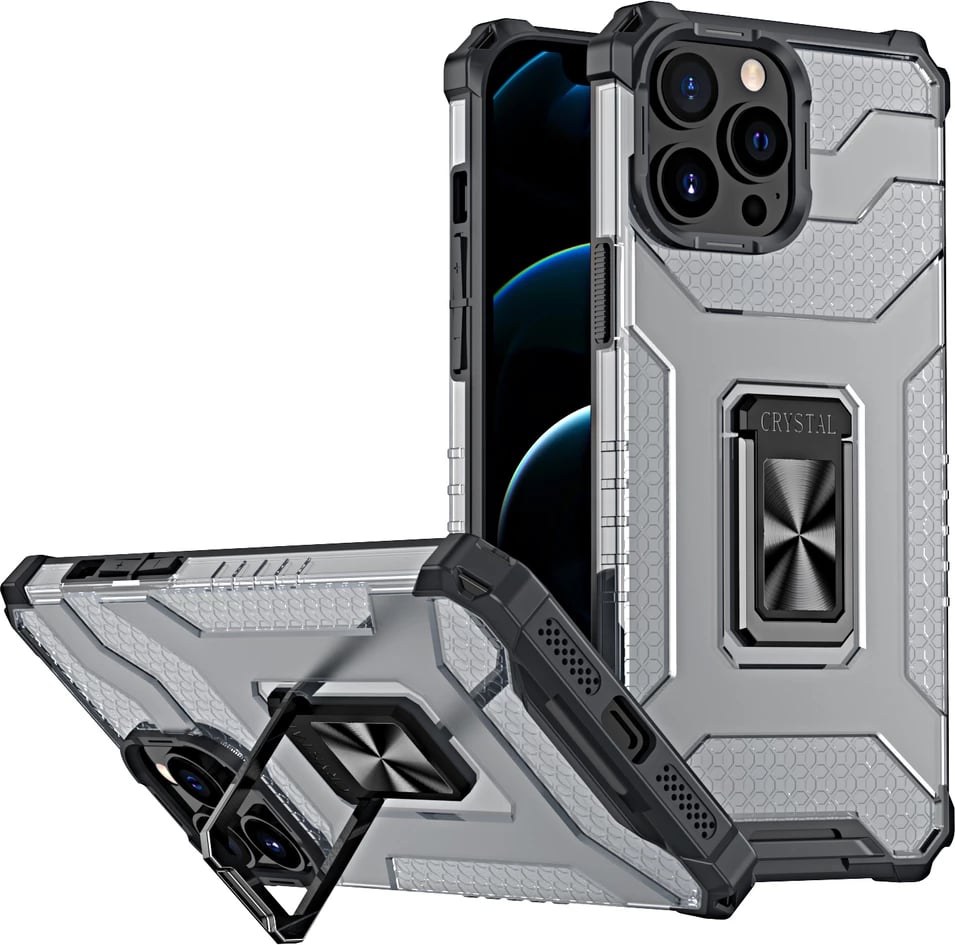 Mbështjellës Hurtel Crystal Ring Case për iPhone 13 Pro Max, me mbajtëse gishti, i zi