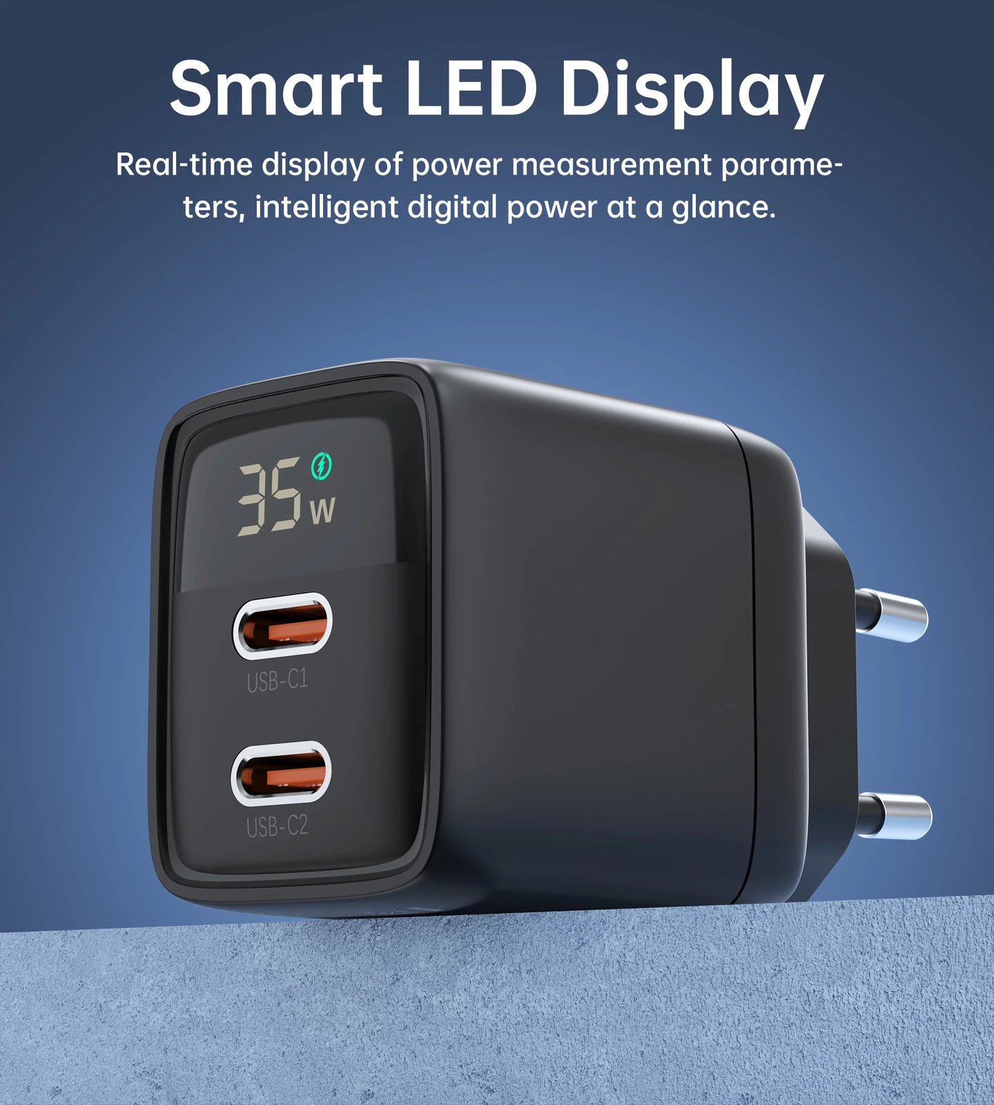 Karikues muri Choetech PD6051, 35W, 2x USB-C, me ekran, zi