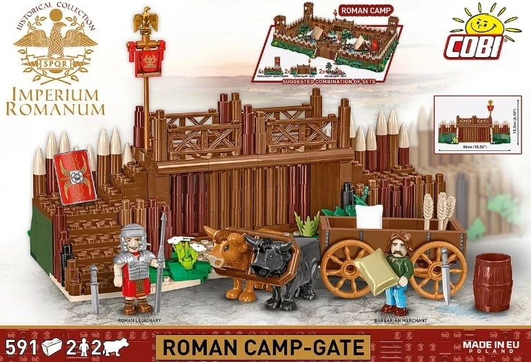 Set blloqesh ndërtimi, Cobi, COBI-20077 Roman Camp Gate, 591 elemente, 2 figurina + 2 qe, 8+