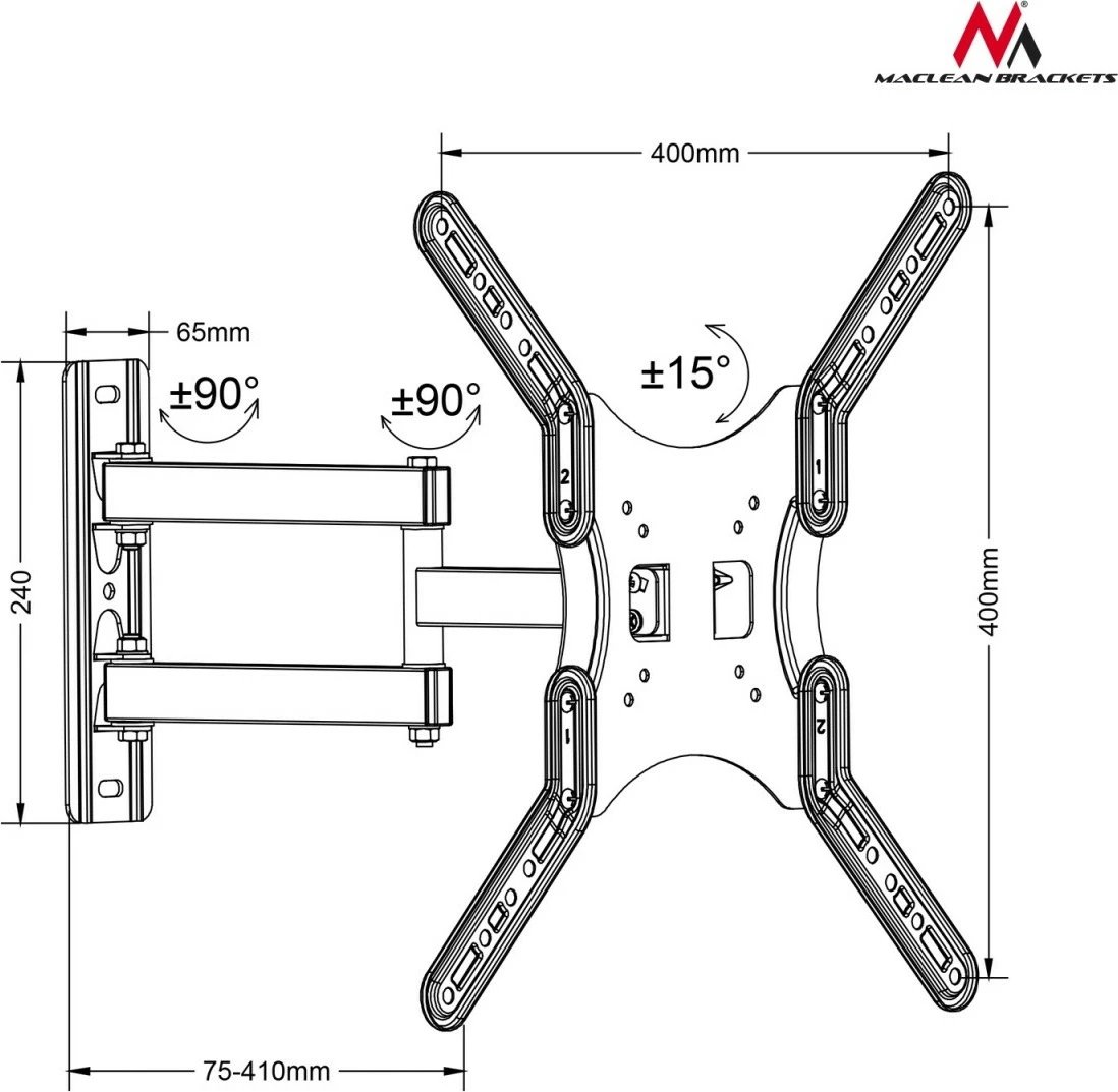 Mbajtës muri për TV/monitor Maclean MC-759 13-60\", deri 30 kg, VESA 400x400, i zi