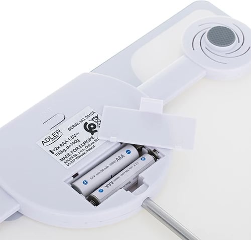 Peshore banjoje, Adler, AD 8174, kapacitet 180 kg, ekran LED, platformë xham i temperuar 6 mm 300x300 mm, e bardhë