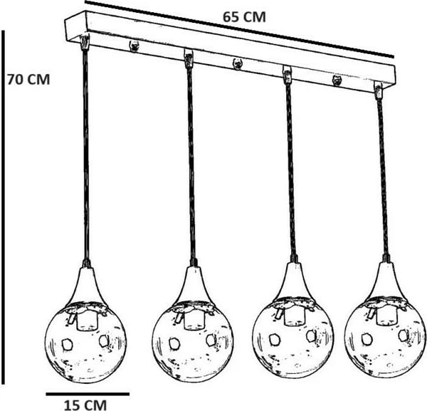 Llambë tavani Opviq Afra, 4 vendesh, metal i zi, xham fume