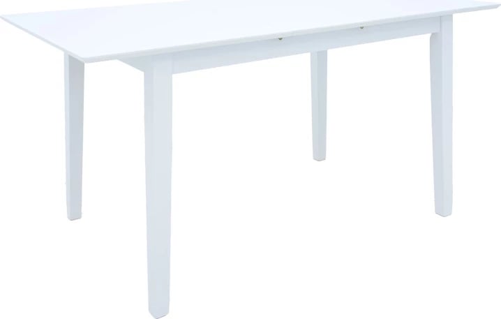 Tavolinë e zgjatshme Mabor, dru kauçuku, ngjyrë e bardhë, 120-150x80x73.8cm