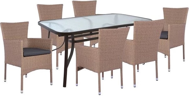 Set 7 pjesë Tavolinë metalike kafe 160x90 me 6 karrige me krahë kafe - Mocha shportë FH10587.02