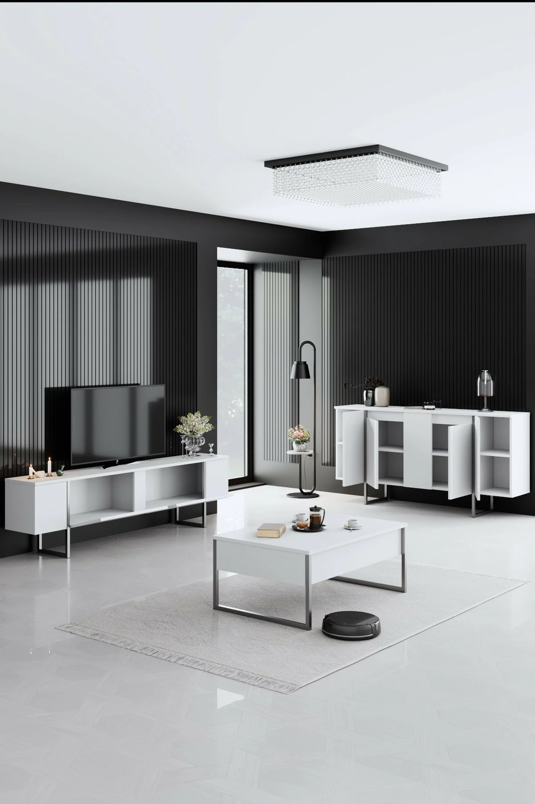 Set mobiljesh për dhomë dite, Luxe, e bardhë, argjend