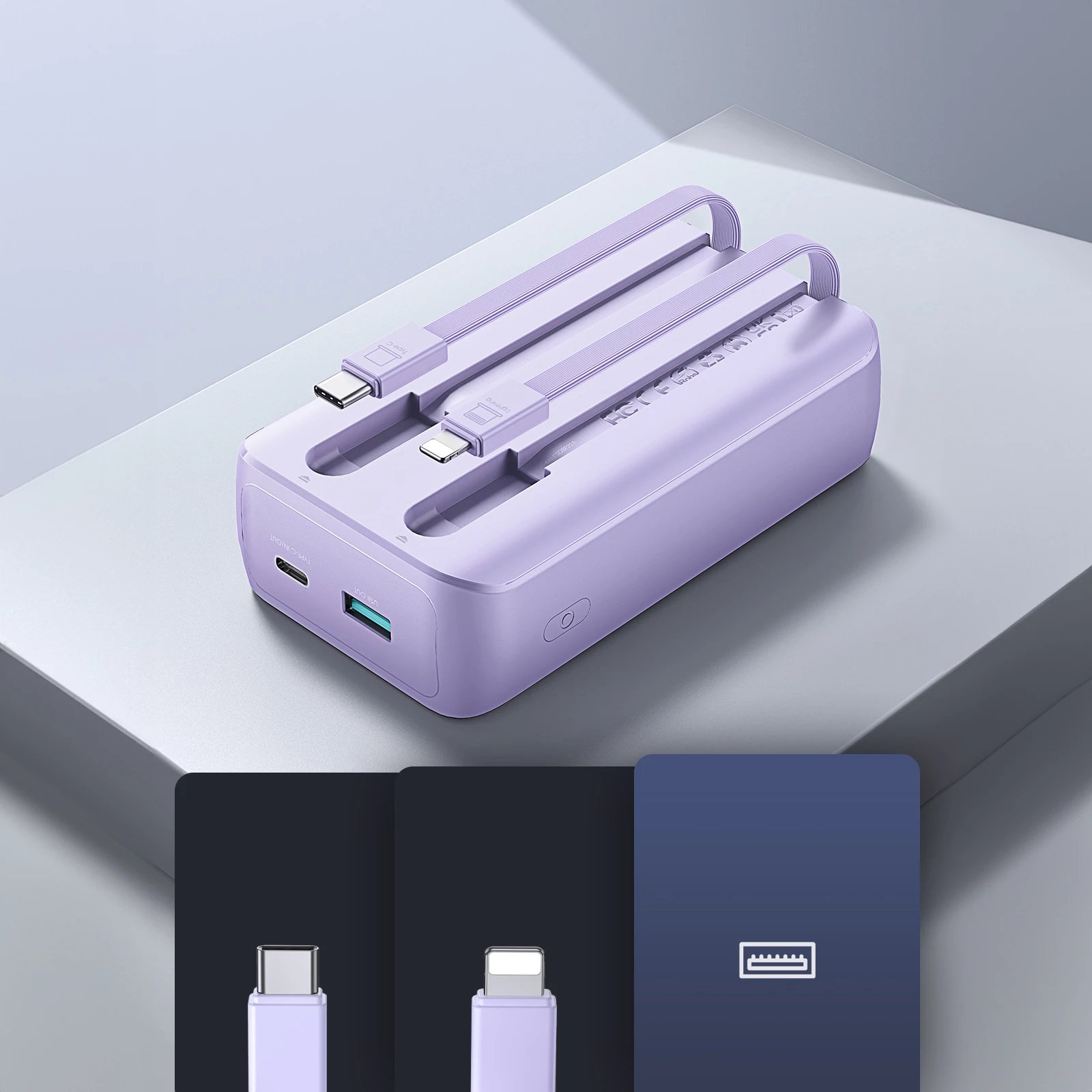 Powerbank Joyroom JR-PBC06, 10000mAh, 30W, me kabllo USB-C/Lightning të integruara, vjollcë
