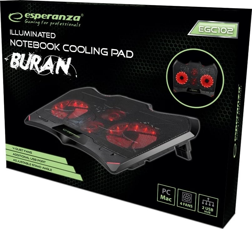 Ftohës për laptop Esperanza, EGC102, 1000 RPM, 17", i zi / i kuq