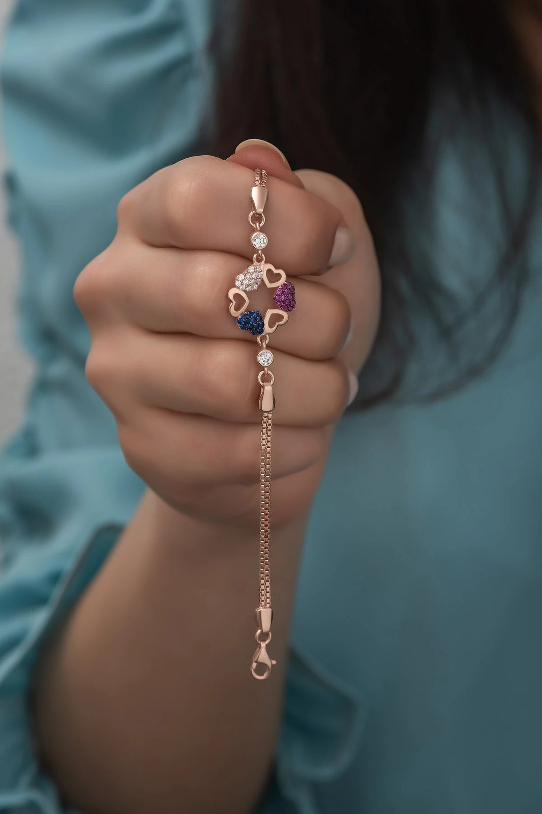 Byzylyk argjendi Jumeon, ngjyrë rozë e artë, fuksia, kaltër e errët, kaltër, NRZ99292