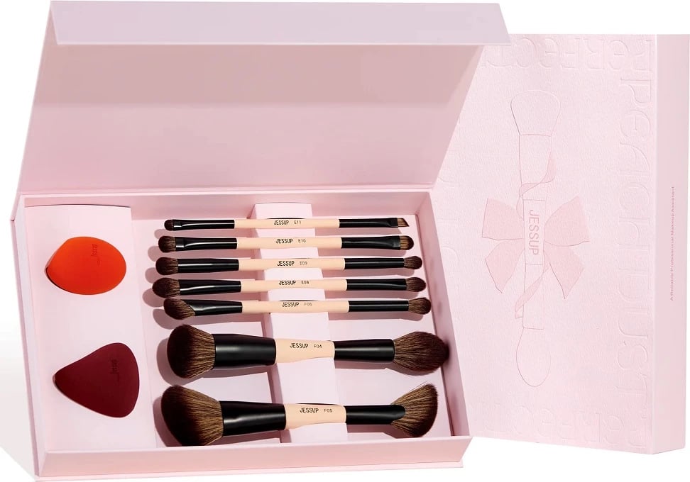 Set furça make-up dhe sfungjerë për femra JESSUP Peach Dust Perfection Beauty Kit T506, 9 copë