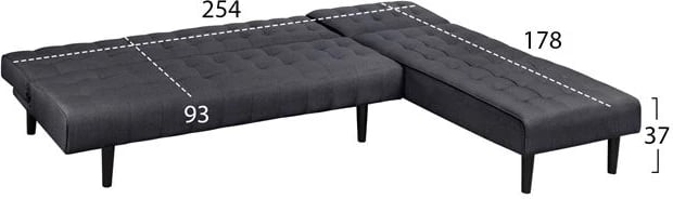 Kënd divan shtrat i kthyeshëm Zelda FH3154.01 me pëlhurë gri 254x163x74cm