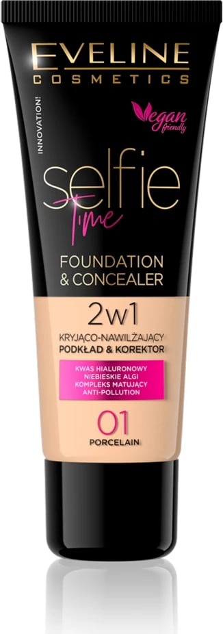 Fondatinë dhe korrektor për femra Eveline Cosmetics Selfie Time 01 Porcelain 30ml