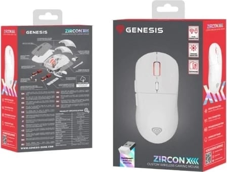 Maus wireless Genesis Zircon XIII Custom RGB, 26000 dpi, 7 butona, e bardhë Maus wireless Genesis Zircon XIII Custom RGB, 26000 dpi, 7 butona, e bardhë