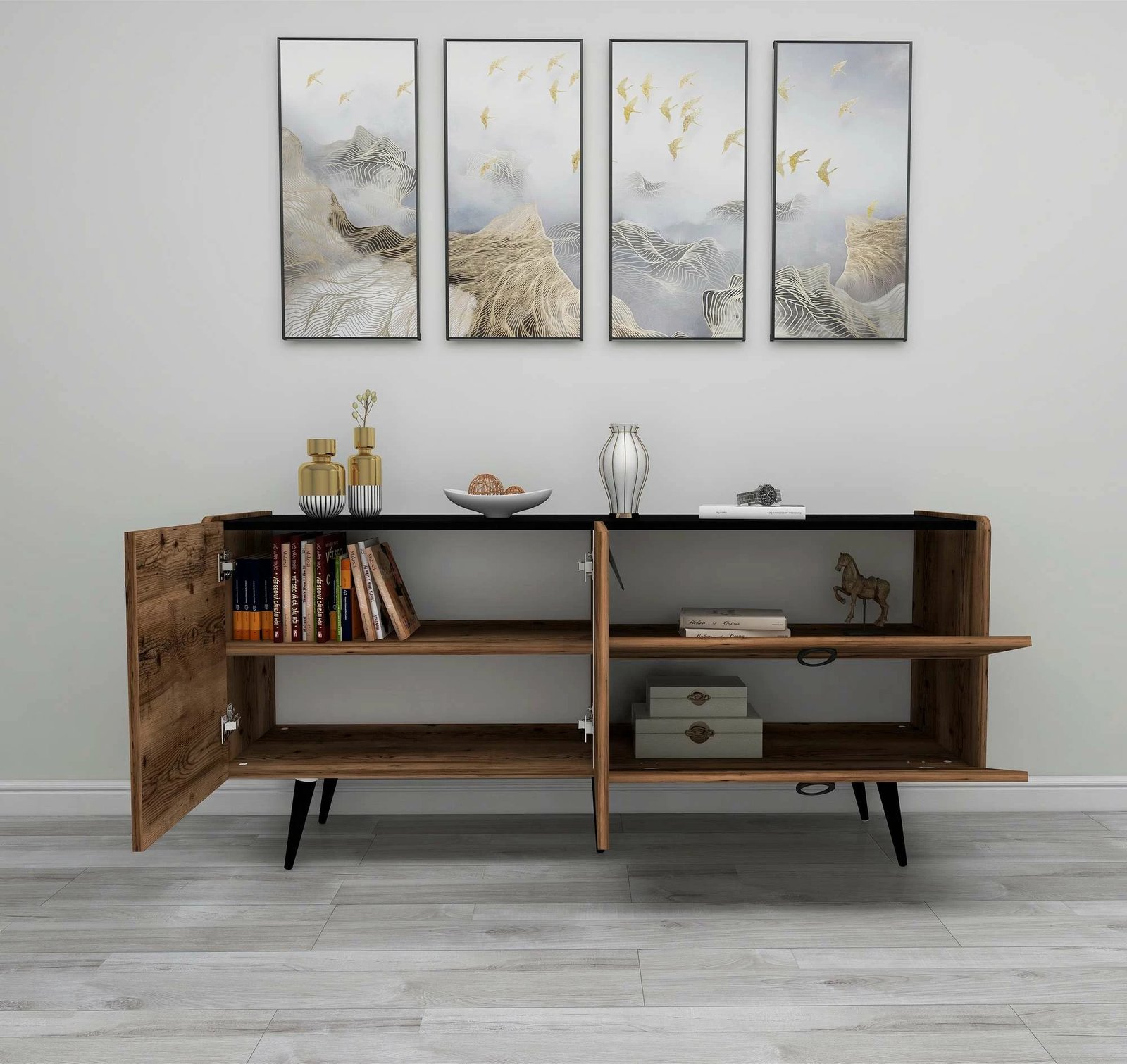 Konsolë Hanah Home, Line, ngjyrë arre dhe e zezë