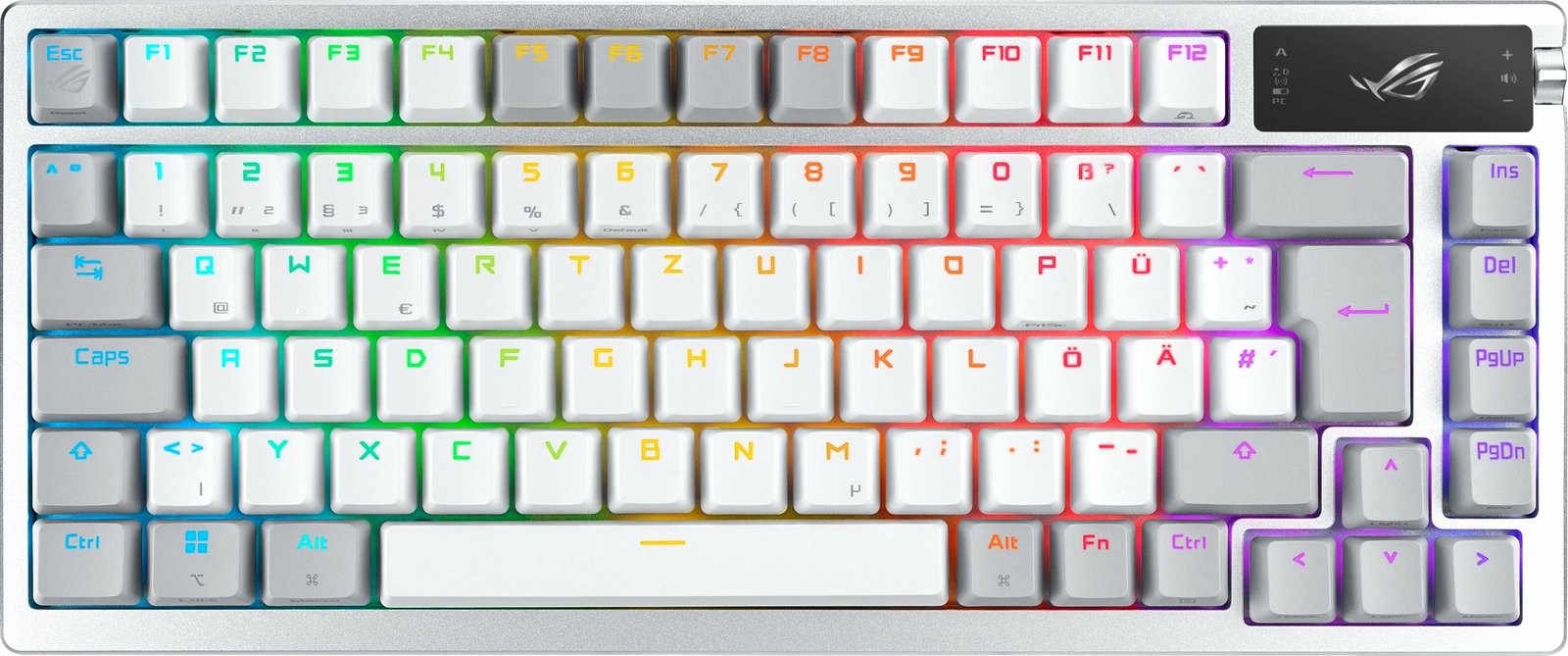Tastierë mekanike ASUS ROG Azoth, 75%, RGB, Wired & Wireless, OLED, QWERTZ, e bardhë