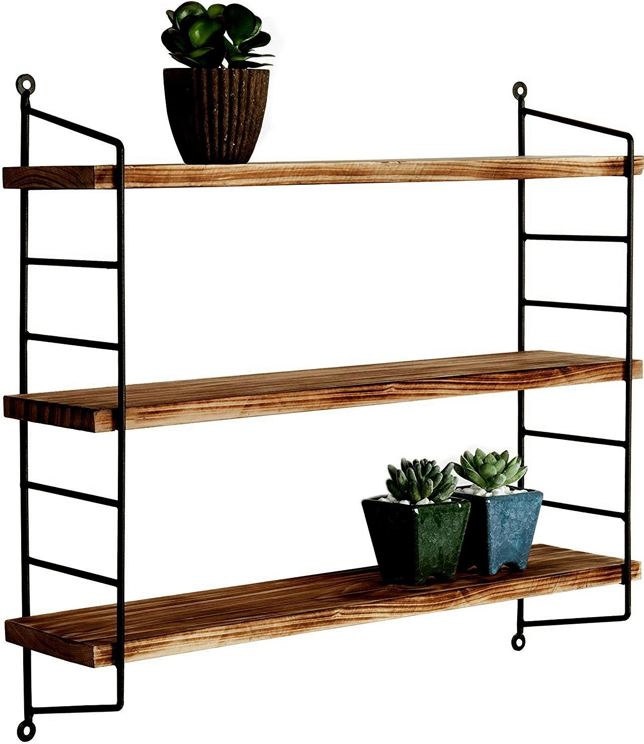 Raft dekorativ prej druri për mur, ngjyrë e zezë dhe arre, Hanah Home, Wr088