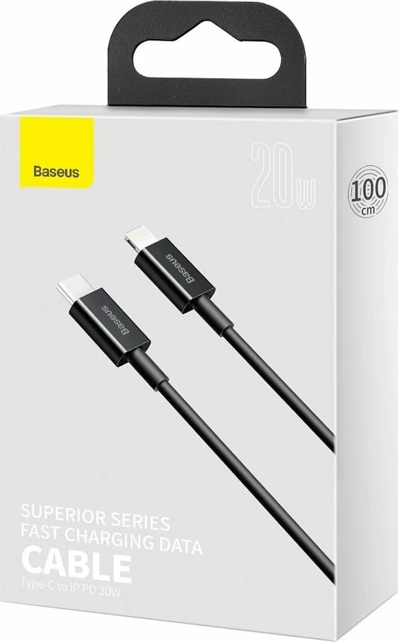 Kabllo Baseus Superior Series CATLYS-A01, USB-C në Lightning, 1m, 20W, e zezë