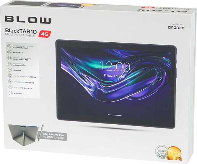 Tablet Blow BlackTAB10, 10", 4GB RAM, 128GB, LTE, Android 13, E zezë, me Active Pen dhe etui