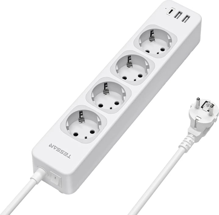 Kasë Tessan TS-307-C, 4x AC, 2x USB-A, 1x USB-C, 2m, e bardhë