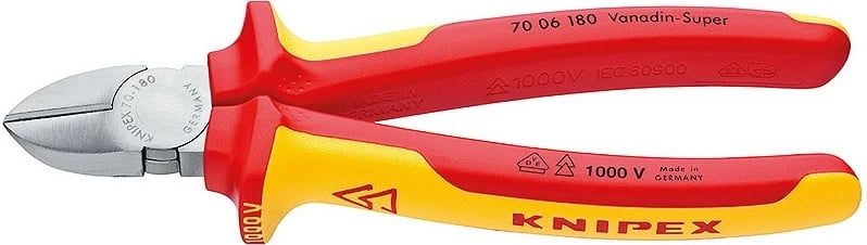 Knaqe pinca anësore Knipex 70 06 140, 140mm, krom-vanadium, dorezë plastike portokalli/kuqe