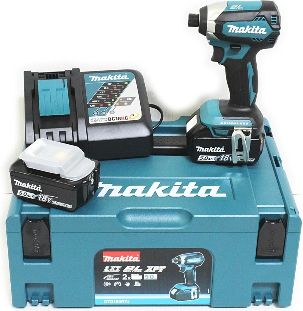 Kaçavidë me ndikim Makita DTD153RTJ, 18V, 5Ah, Li-Ion, Zi/Kaltër