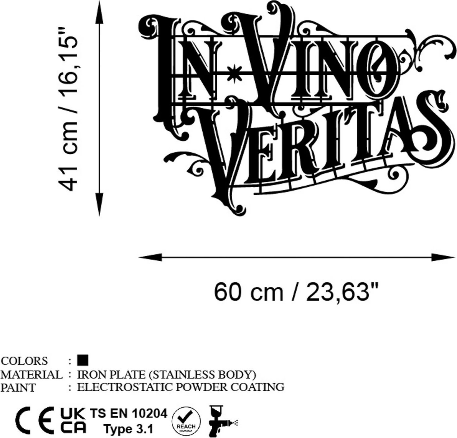 Aksesor dekorativ metalik për mur, Wallity Veritas 2, ngjyrë e zezë, 60x41cm