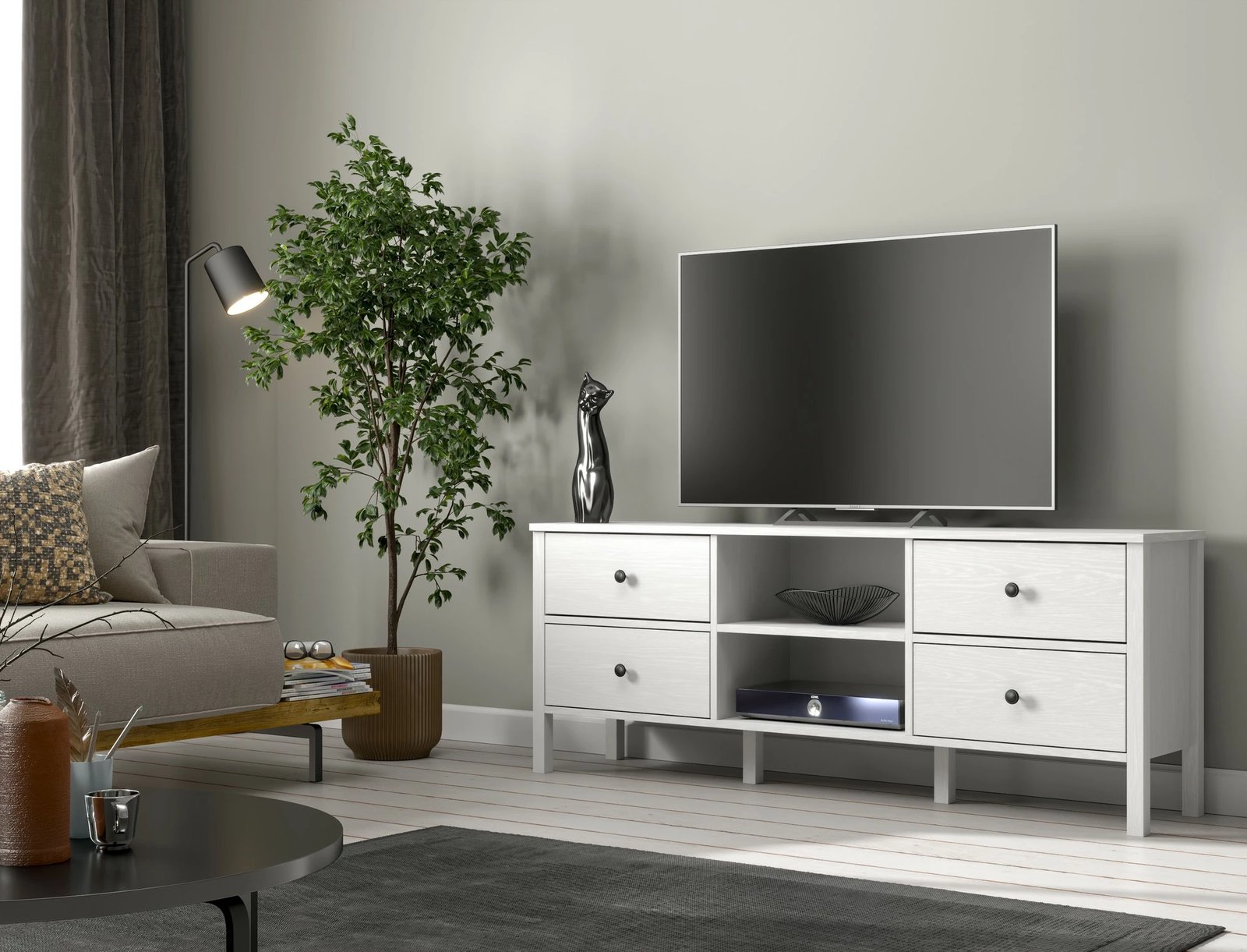 Komodë TV Hanah Home, FRN-20002, ngjyrë druri dhe e bardhë, 160x62x35cm