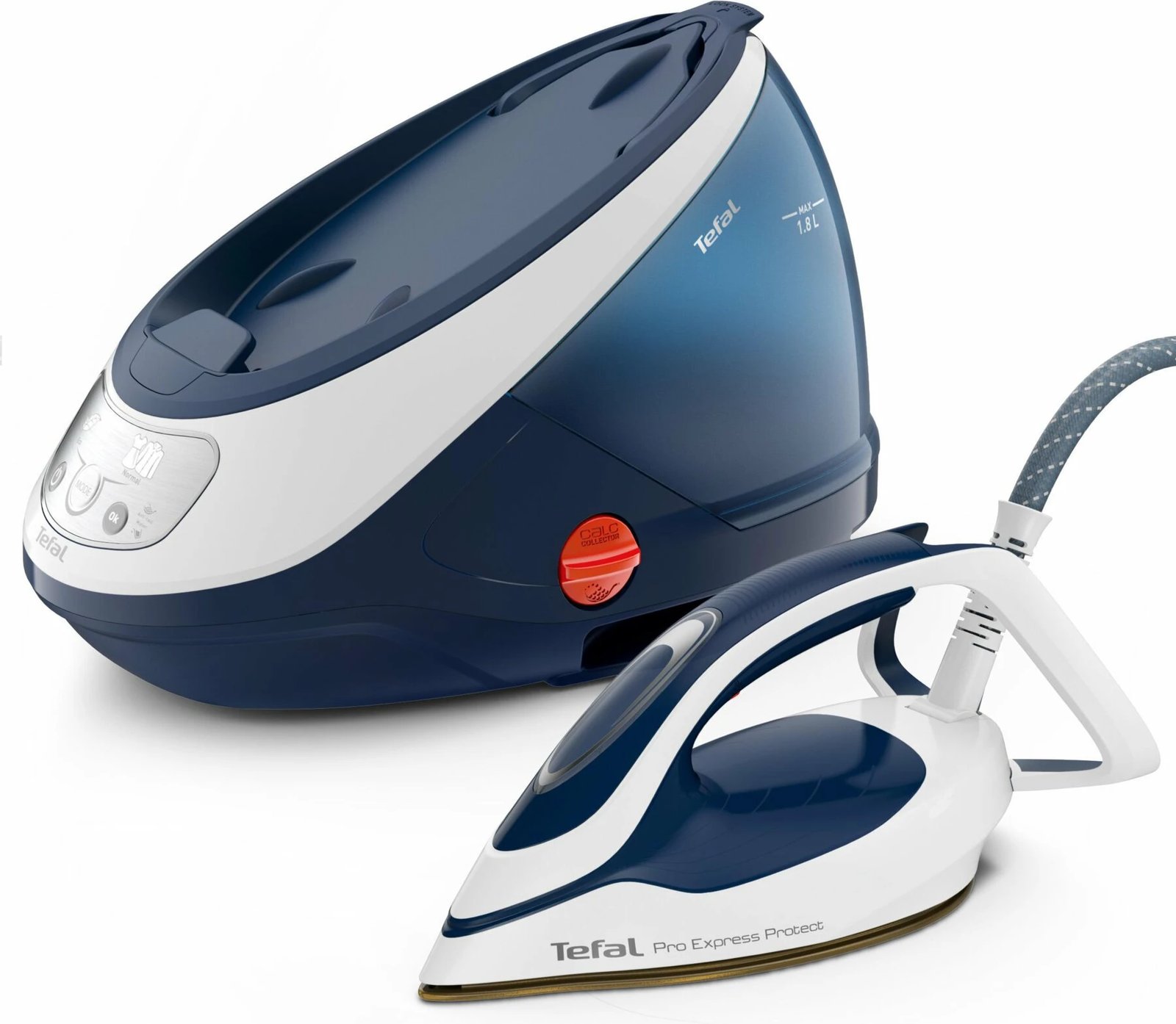 Hekur me stacion avulli, Tefal, GV9221E0, 2600 W 7.6 bar 140 g/min goditje avulli 550 g/min shtesë, bardhë-blu