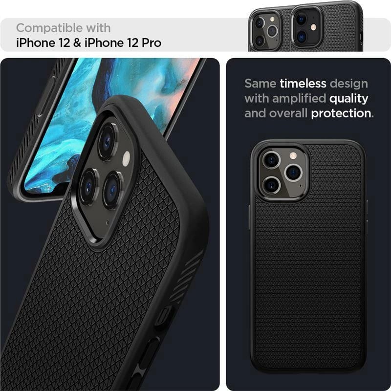 Mbështjellës Spigen Liquid Air për iPhone 12 / iPhone 12 Pro, Mat Zi