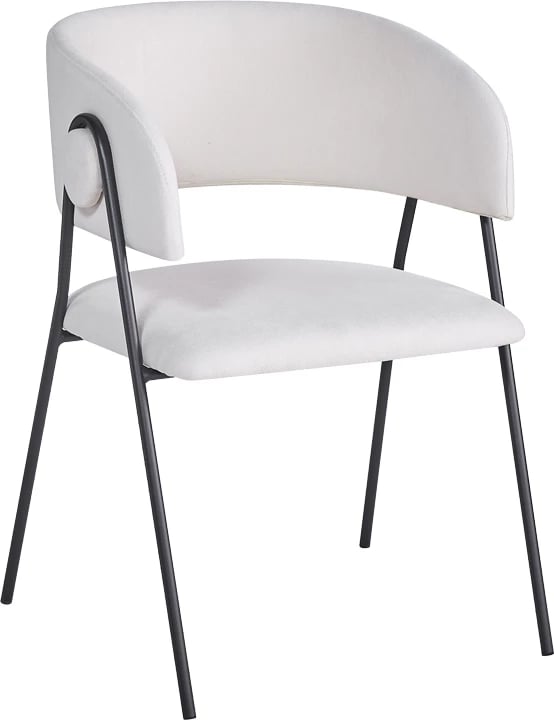 Set 4 karriga të ulëta Rachele I, material tekstili bezhë, këmbë metalike të zeza, 52x65x79cm