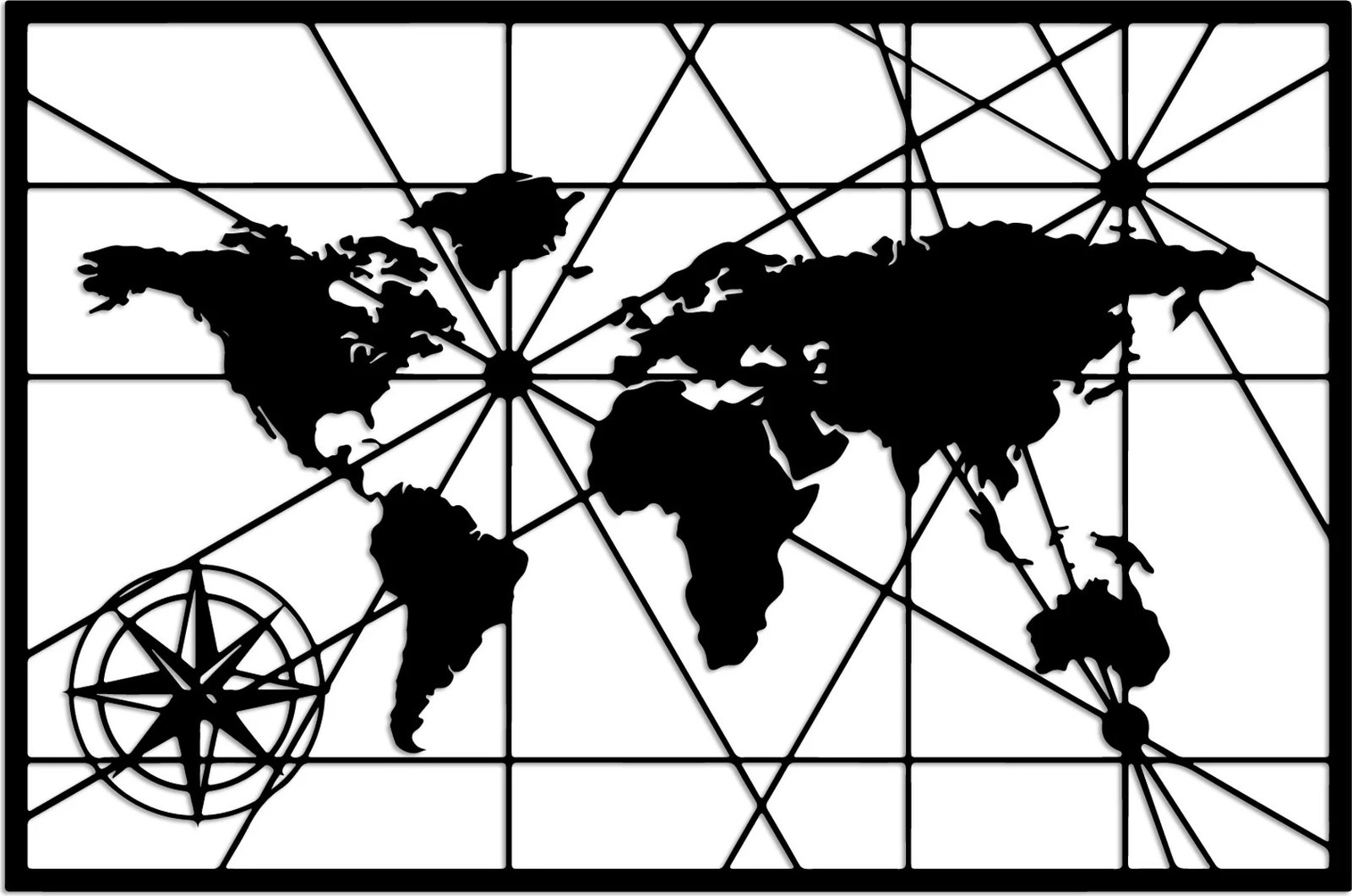Aksesor dekorativ metalik për mur, hartë bote, Wallity, World Map 1 - v2