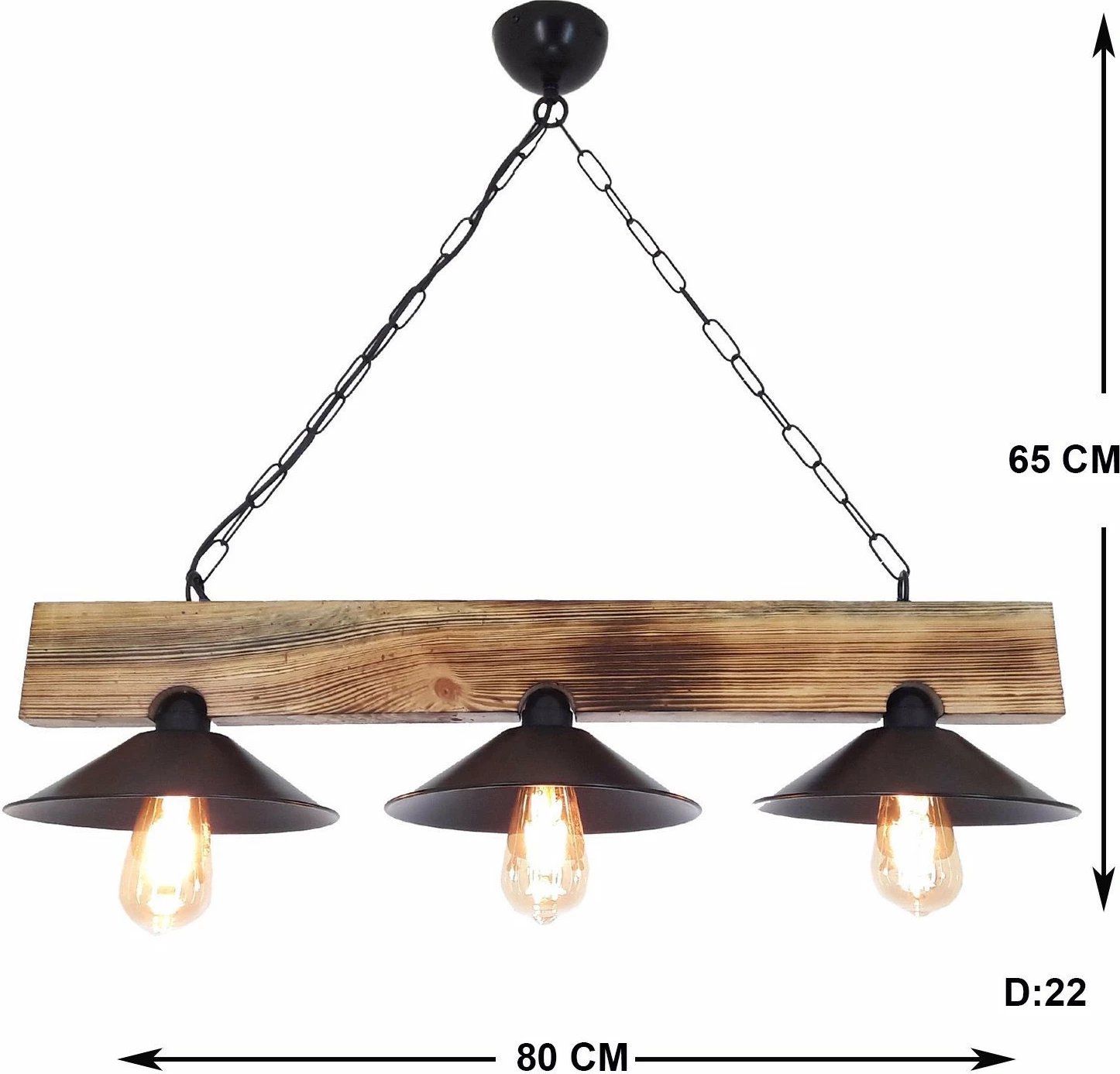 Llambë tavani Opviq, dru bredhi, tre kapakë, ngjyrë arre dhe e zezë, 80x22x65cm