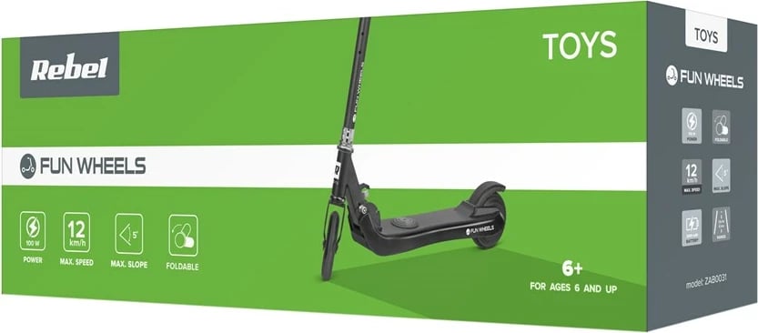 Trotinet elektrik Rebel FUN WHEELS, 100 W, 2 Ah, 25.2 V, Kaltër