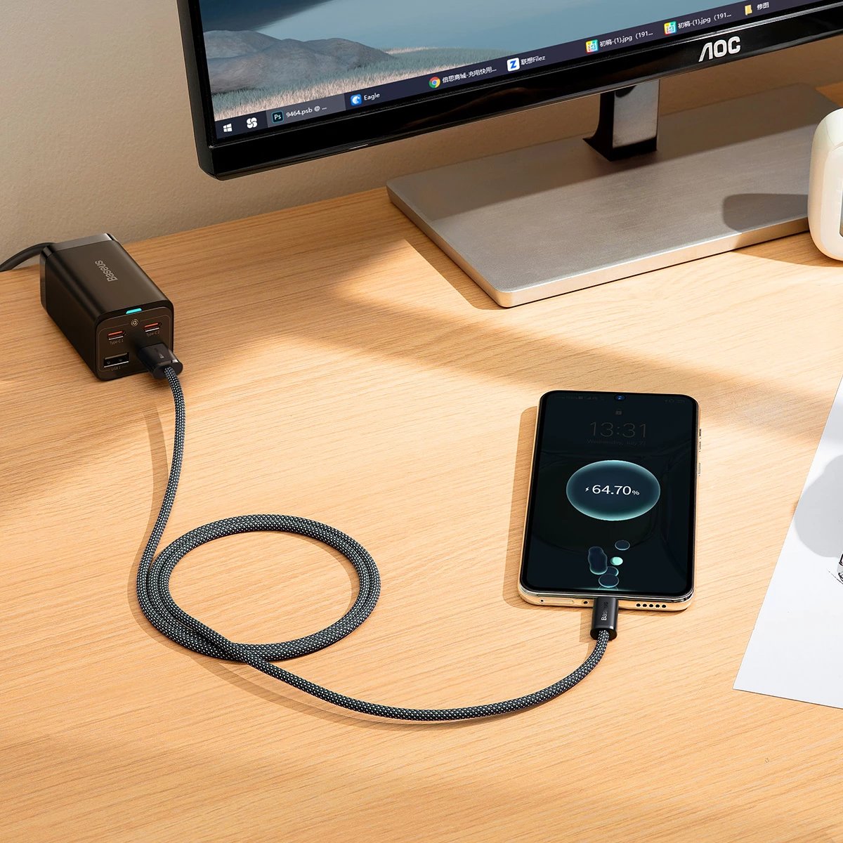 Kabllo USB Baseus Dynamic Series, 1m, USB-A në USB-C, 100W, Gri