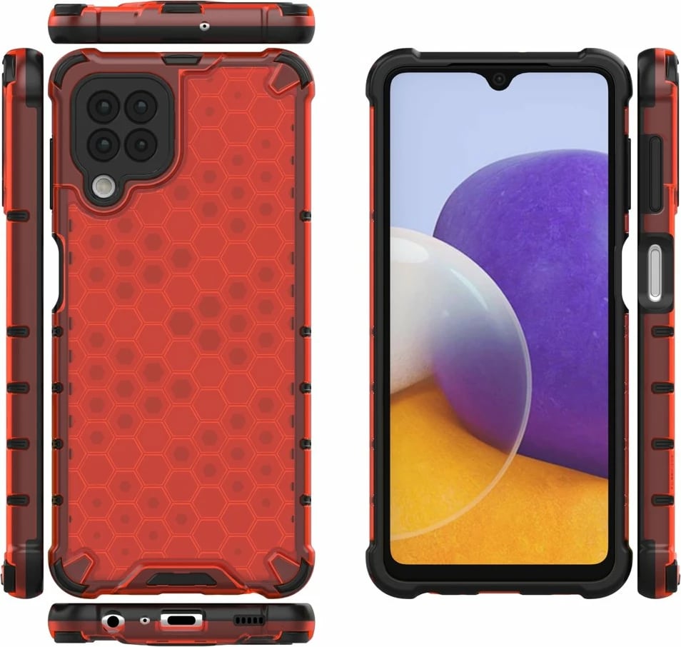 Mbështjellës Hurtel Honeycomb Case për Samsung Galaxy A22 4G, Kuq