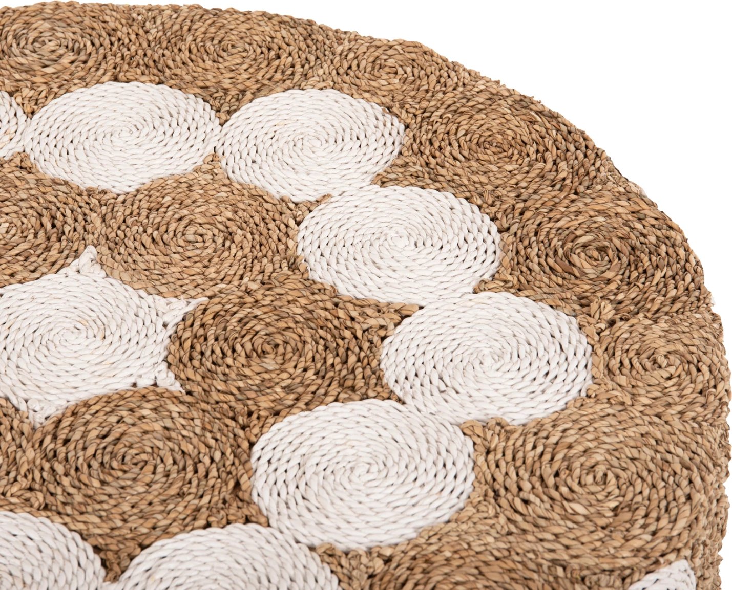 Tavolinë kafeje e rrumbullakët, dru tik dhe seagrass, ngjyrë natyrale & e bardhë, FH7825, 81x45cm