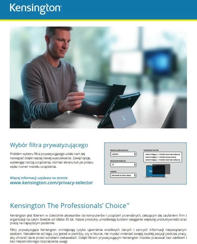 Filtër privatësie për monitor, Kensington 626486, 23.8-inch (16:9), i dyanshëm, i heqshëm, i zi