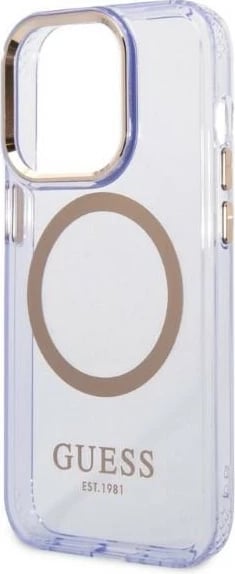 Mbështjellës Guess Gold Outline MagSafe për iPhone 14 Pro 6.1", vjollcë-artë
