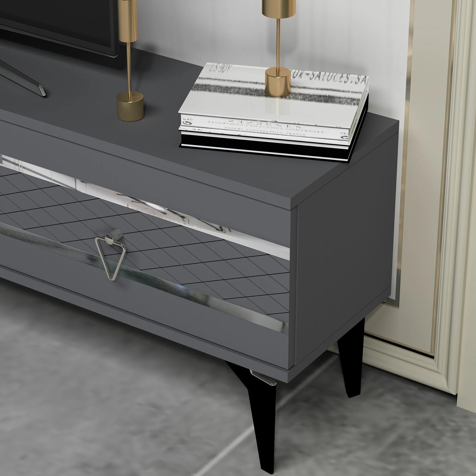 Komodë për TV Skye Decor, pelin-antracit, argjend