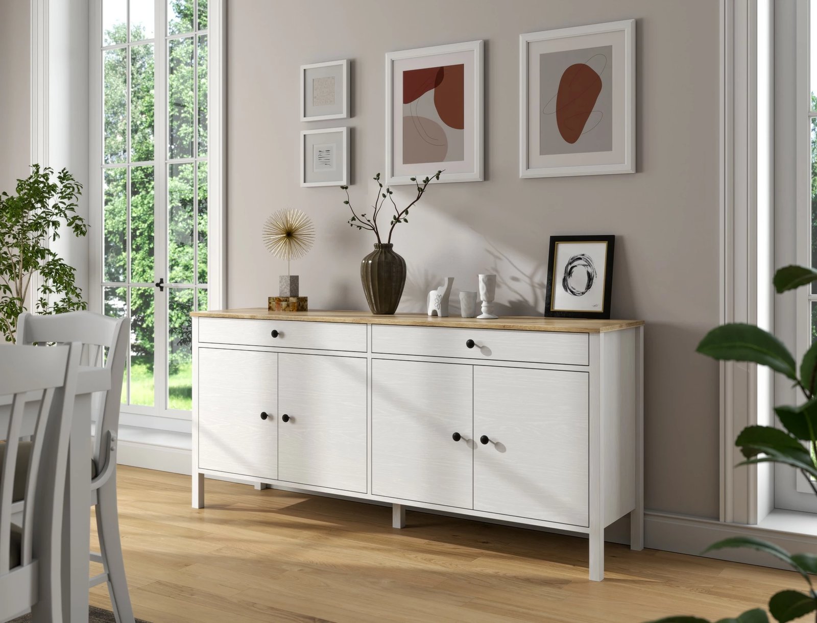 Konsolë Hanah Home, FRN-20010, ngjyrë druri dhe e bardhë