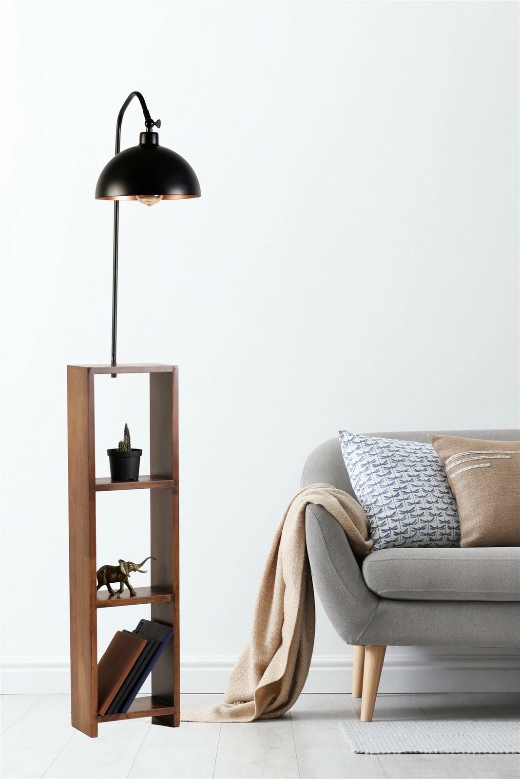 Llambë dyshemeje Opviq, ngjyrë e zezë, retro, me rafte, Stelo Siyah