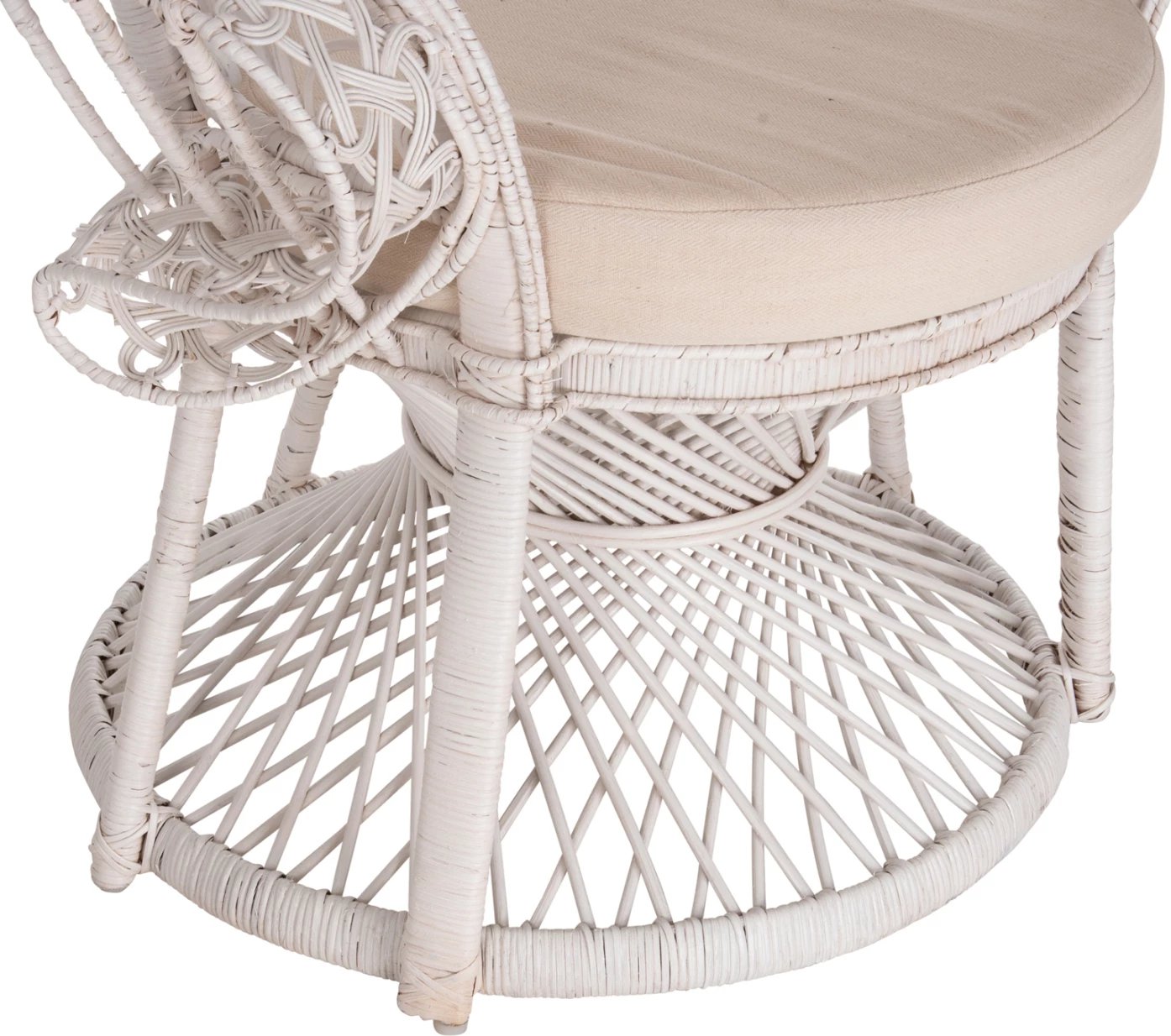 Fotelja ROYAL PEACOCK FH9342.02, ratan, ngjyrë e bardhë, jastëk i bardhë, 114x72x150Hcm